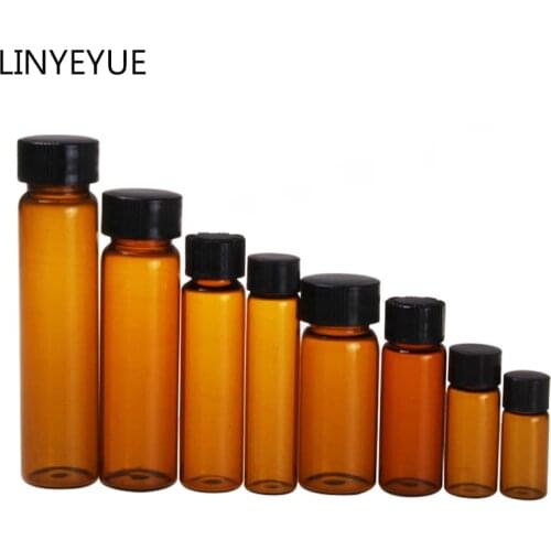 All sizes Brown Glass Sample Bottles with PP cap+PE pad Essential oil bottle Screw Cap Glass Test Tube for Laboratory