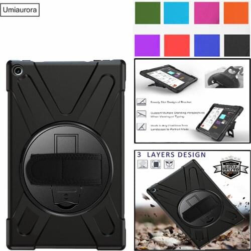 For Amazon Kindle Fire HD10 HD 10 2017 2018 2019 Case Heavy Duty Rugged Shockproof Cover 360 Rotate Kickstand + Hand Strap Funda