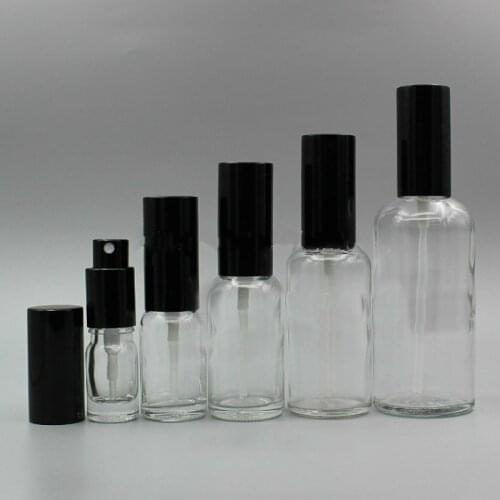 5/10/15/20/30/50/100ML Empty Clear Glass Bottles Perfume Spray Bottle Black Cap Cosmetic Toner Lotion Pump Vial Glass Atomizer