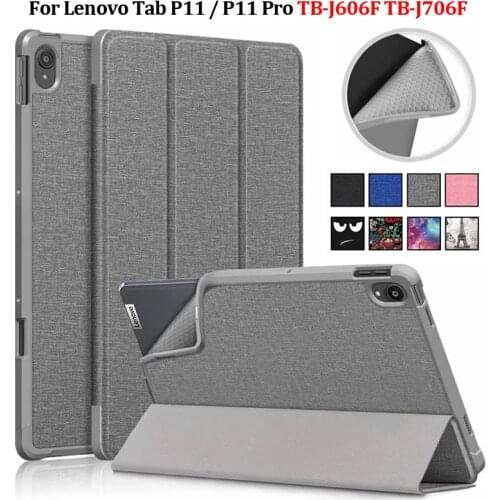 Folding Smart Cover For Lenovo P11 Case TB-J606F Soft Fabric Silicone Back Protective Cover For Lenovo Tab P11 P11 Pro TB-J706F