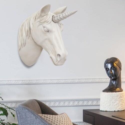 Modern Nordic Art Home Decor Unicorn Sculpture Wall Decorative Hanging Animal Statue Figurine For Living Room Backgound Wall