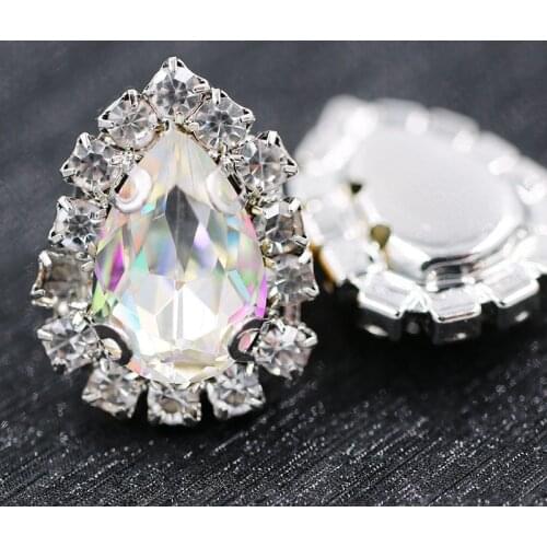 6x8mm/7x10mm glass teardrop shape sew on crystal button high quality Laser crystals rhinestones Diy jewelry/nail art accessories