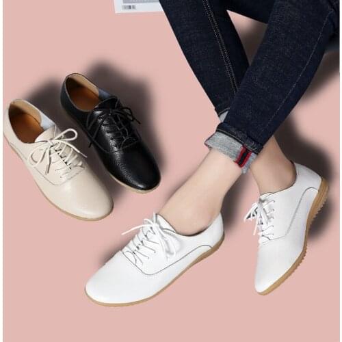 2021 Spring Women Oxford Leather Shoes Comfortable Flat Loafers Female White Women Casual Shoes Moccasins