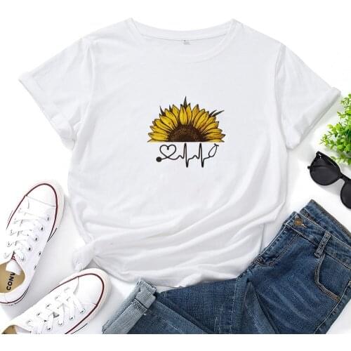 Sunflower Print Women T-shirt Fashion Loose T Shirt Women Tops Short Sleeve Women Tshirt Harajuku Aesthetic Camisetas Mujer