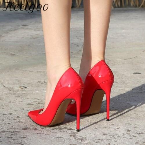 Heelgoo Solid Red Black Women Patent Pointy Toe 11cm High Heel Wedding Bridal Shoes Elegant Ladies Slip On Stiletto Pumps 35-46