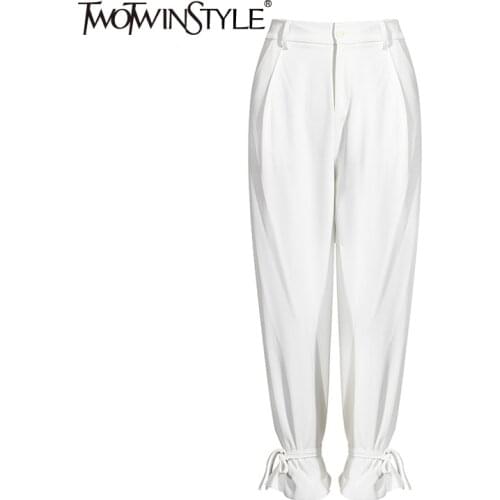 TWOTWINSTYLE White Pleated Wide Leg Pants For Women High Waist Casual Loose Trousers Female 2020 Autumn New Style Fashionable