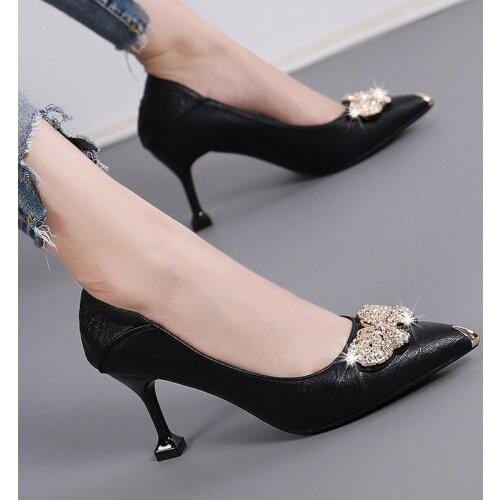 Soft Leather Womens Shoes 2021 Spring and Autumn New High-heeled Shoes Female Stiletto Fashion Fairy Bow Ladies Single Shoes
