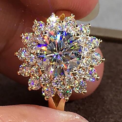 10K Au417 Yellow Gold Women Wedding Party Engagement Ring 1 2 3 4 5 Carat Round Sunflower Moissanite Diamond Ring Elegant