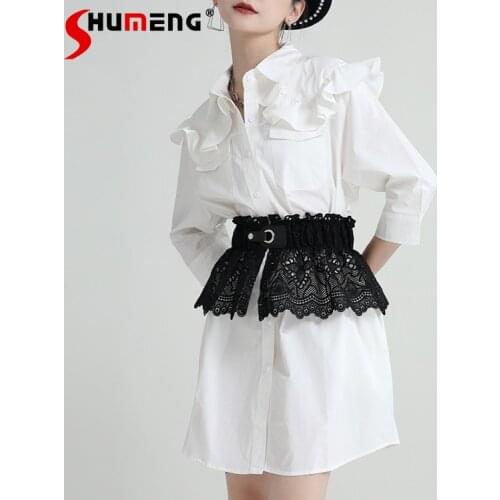 2021 Summer New Fashion Ruffled Collar Mid-Sleeve Dress for Ladies Solid Color Single-Breasted Slimming Short Dress Female