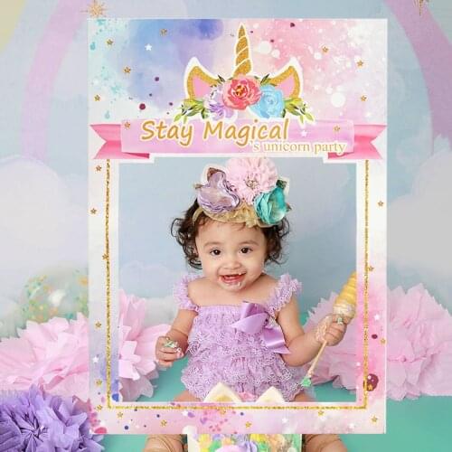 1pc Unicorn Theme Photo Booth Frame Graduation Photobooth Prop Kids Birthday Baby Shower Adult Congratulations Party Props Decor