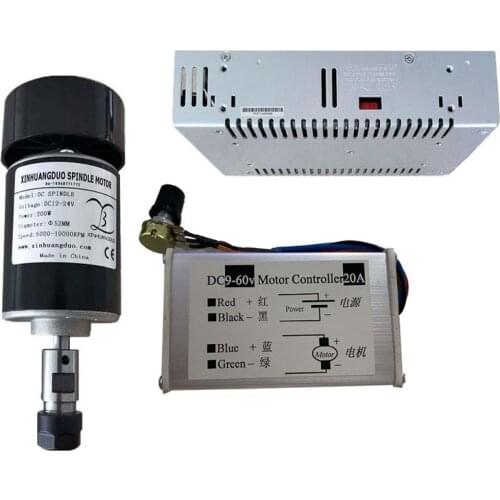 24V 200W ER11/ER16/B12Adapter Spindle/ Angle Grinder Spindle/ Motor Fan Spindle + Power Supply +speed governor For DIY CNC