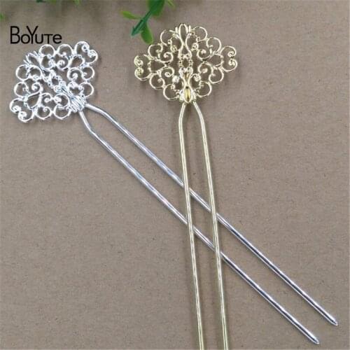 BoYuTe 5Pcs 120*2MM Metal Stick 37*30MM Filigree Flower Hair Stick Diy Hair Accessories for Women