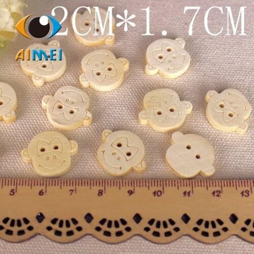 50pcs/lot Lovely Monkey Head Natural Color Wooden Buttons For Children DIY Wood Decorative Accessories For Clothing Buttons