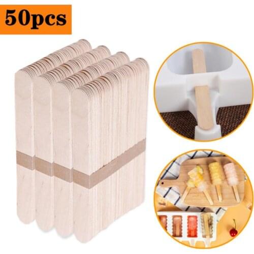 50Pcs/Set Wood Ice Cream Sticks Popsicle Sticks Natural Wooden Pop Popsicle Wooden Craft Stick Popsicle Accessories