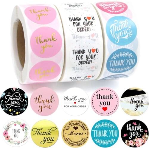 500Pcs Thank You Stickers Round Paper Stickers Scrapbooking Gold Foil Handmade Stickers For Gift Wedding Seal Label Stationery