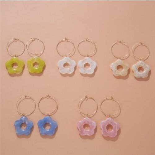 AOMU 2021 Fashion Acrylic Splicing Earrings Geometric Irregular Round Metal Hollow Flower Drop Earrings for Women Jewelry Gift