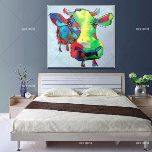 Free Shipping Skills Artist Handmade High Quality Abstract Animal Cow Oil Painting Pop Art Painting For Living Room Decoration