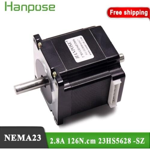 Free Shipping NEMA 23 Stepper motor 56mm 2.8A 126N.Cm 23HS5628-SZ double shaft motor for CNC Router Engraving milling machine