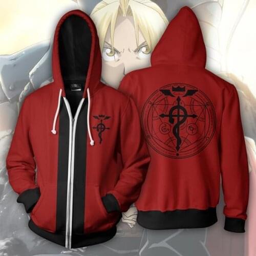 Fullmetal Alchemist Edward Elric Jacket Costume Men Hoodies Tops 3D Printed Cardigan Zipper Sweatshirts Coat Anime Halloween