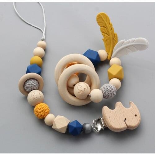 New Baby Pacifier Clip Chain Dummy Holder Nipples Children Pacifier Clips Pacifier Teether Teething Toy Cartoon Wooden Bracket