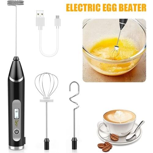 2021 Milk Frother USB Rechargeable Electric Foam Maker with 3 Stainless Steel Whisk 3 Speeds Egg Beater Drink Mixer Mini Blender