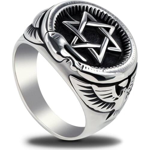 MIQIAO Stainless Steel Titanium Star Evil Eyes Skull Punk Vintage Boho Rings for Men Women Couple Friends Gift Fashion Jewelry