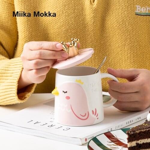 Creative Crown Mug 400ml Animal Japanese Style Cute Girl Ceramic Cup Custom Coffee Cup Couple Water Cup with Lid Spoon Milk Cup