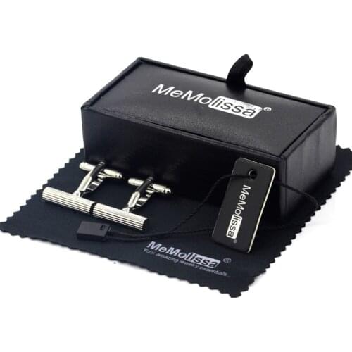 MeMolissa Display Box Cufflinks Cylinder Design Mens Gifts Brand Cuff Button Silver High Quality Jewelry Free Tag & Wipe Cloth