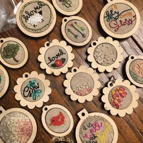 DIY Cross Stitch Sewing Hoop Handmade Stitches Crafts Tool Mini Wooden Hoop Ring Embroidery Fixed Frame Sewing Kit 15 Styles