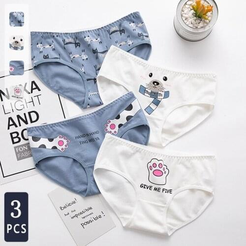 Norns Cute cartoon print girly panties, ladies mid-waist bag hip breathable briefs, cotton crotch