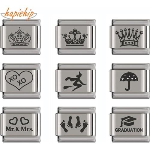 Hapiship Original Daisy Crown Heart Witch Footprints Umbrella Charm Fit 9mm Bracelet Stainless Steel Jewelry Making DJ203