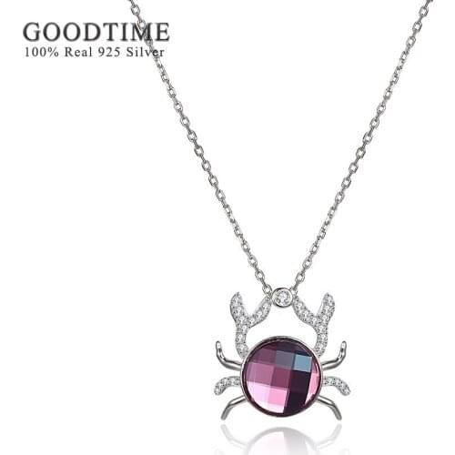 Necklace Women 925 Sterling Silver Jewelry Purple Crystal Animal Crab Pendant Necklaces Wholesale Fashion Kids Girls Jewelry