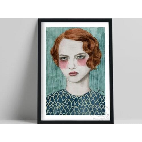 Woman Impression Drawing Print Poster, Short Hair Lady Canvas Painting, Nordic Style Figure Painting Living Room Home Wall Decor