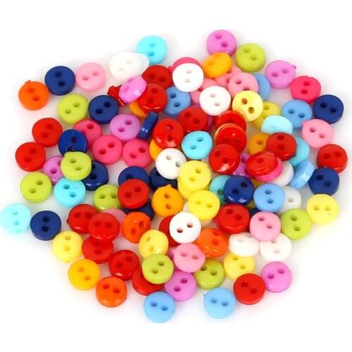 200PCS 6mm Random Mixed Small Plastic 2 Holes Buttons DIY Scrapbooking Cartoon Buttons for Childrens Garment Sewing Crafts