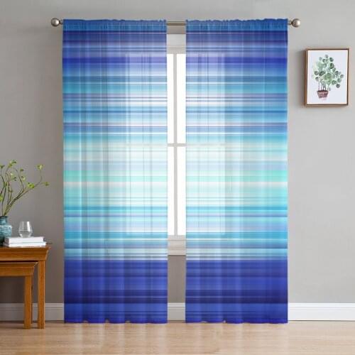Luxury Sheer Curtains Stripes Gradient Simple Kitchen Bedroom Living Room Tulle Curtains Study French Window Chiffon Curtains
