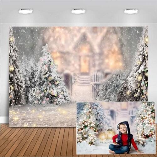 Christmas Winter Tree Glitter Backdrop Xmas White Snow Happy New Year Photo Background for Kids Portrait Photo Studio Photocall