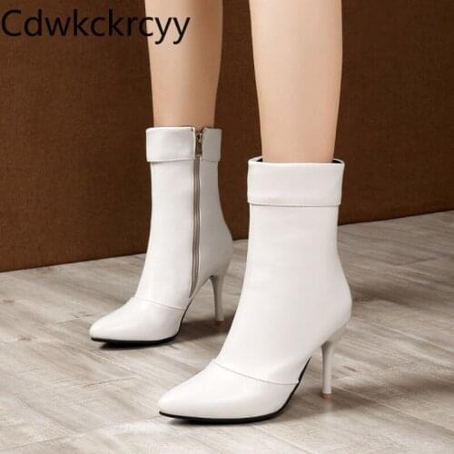 Winter The New fashion Pointed Fine heel Martin boots black white Plus velvet Keep warm High heel Women boots plush size 34-46