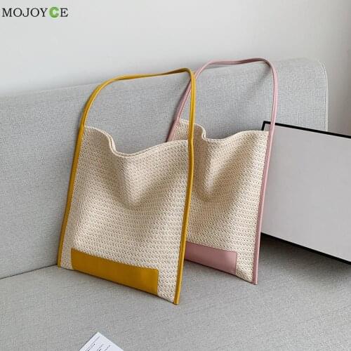 Female Summer Crossbody Bags Ladies Handmade Fashion Women Beach Vacation Contrast Color Woven Large Shoulder Shopping Bag