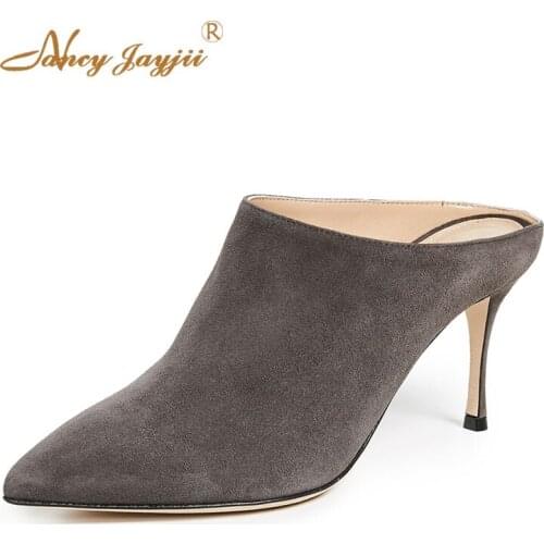 Woman slippers female shoes Mules Flock Shallow Solid Super high thin heels Outside Novelty Basic Fashion Casual Leisure Mature