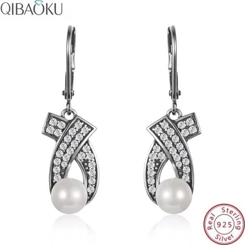 Real 925 Sterling Silver Earrings Vintage Dangling Ear Jewelry for Women Pearls Zircon Earrings Party Accessories Gift