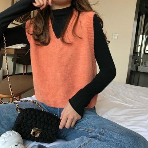 Vest Women Solid Knitted V-neck All-match Trendy Korean Style Sleeveless Loose Simple Womens Coats Outwear Spring Ulzzang F111