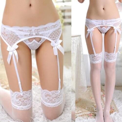 Womens Girls Sexy Bow Sheer Lace Top Thigh-Highs Stockings & Garter Belt Suspender Lingerie Accessories 4 Colors 1Pc
