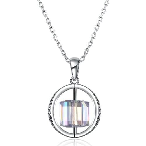 ZEMIOR Sterling Silver 925 Jewelry For Women Geometry Spin Pendant Necklaces Colorful Austria Crystal Necklace Fine Jewelry