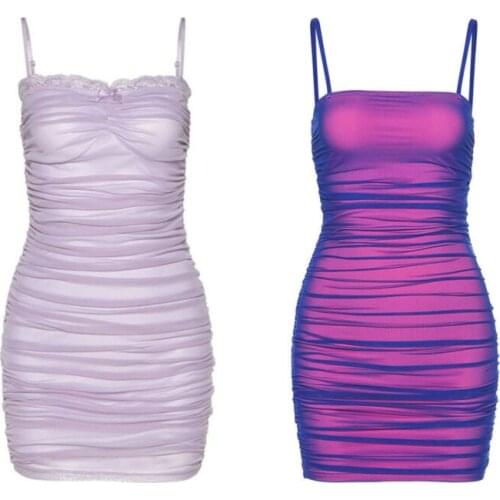 Womens Ruched Slip Dress Ladies Party Cocktail Bodycon Dress Summer Beach Club