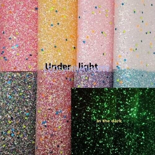 1PC 21X29CM Synthetic Letaher, Glow in the Dark Chunky Glitter Leather For Making Bows Accessories LEOsyntheticoDIY T166