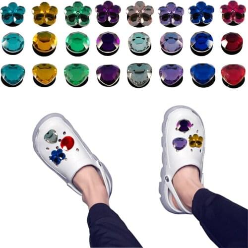1pcs Crystal Shoe Charms Gem Decorations Accessories Heart Flower Ornaments Fit Shoes Bracelets Kids Gift
