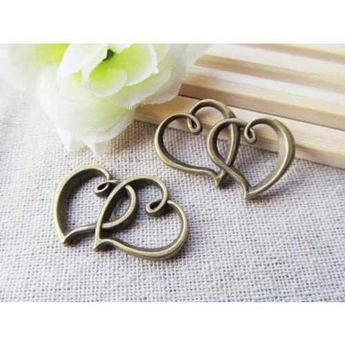 100pcs Antique Silver tone/Antique Bronze Heart with Heart Connector Pendant Charm Finding,for Bracelet,DIY Jewelry Accessory