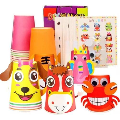 12pcs/set Kids Animals DIY handmade paper cups sticker material kit Children kindergarten school art craft Educational toys ZXH