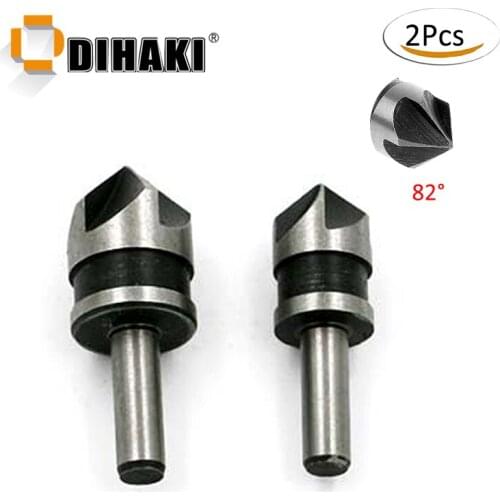 2pcs/Pack 82 Degrees Woodworking Chamfer Counter 12.7mm/15.9mm 6mm Round 5 Flute Countersink Boring Drill Bit Set For Wood Metal