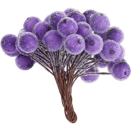 200x Mini Christmas Frosted Fruit Berry Holly Artificial Flower Decor Purple